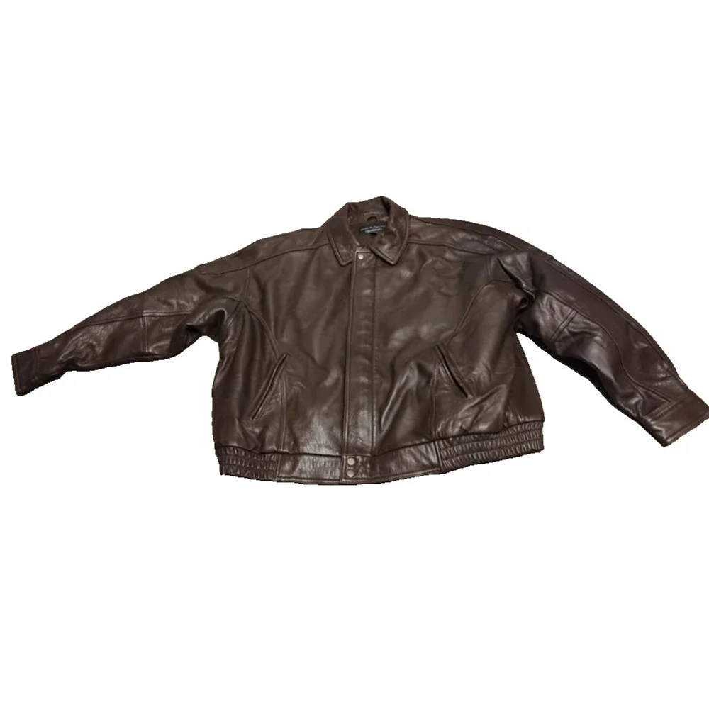 Croft & Barrow Bomber Jacket brown Leather Collared Zip Pockets Quilt Lined XXL